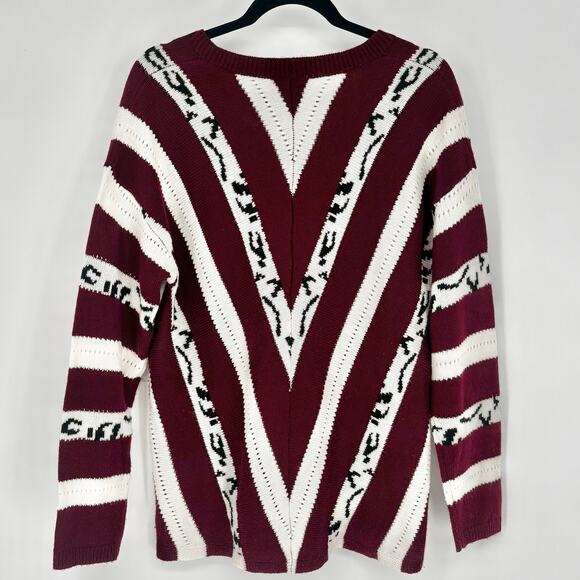 Andree by Unit Burgundy Striped Animal Print V-neck Sweater Size L - Picture 3 of 5